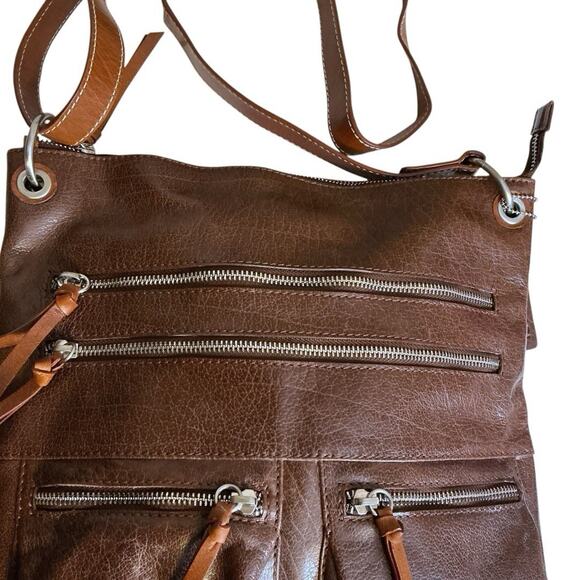 Nino Bossi Brown Crossbody Modern Bag Purse Multiple Zipper Compartments-NWOT - Picture 7 of 16